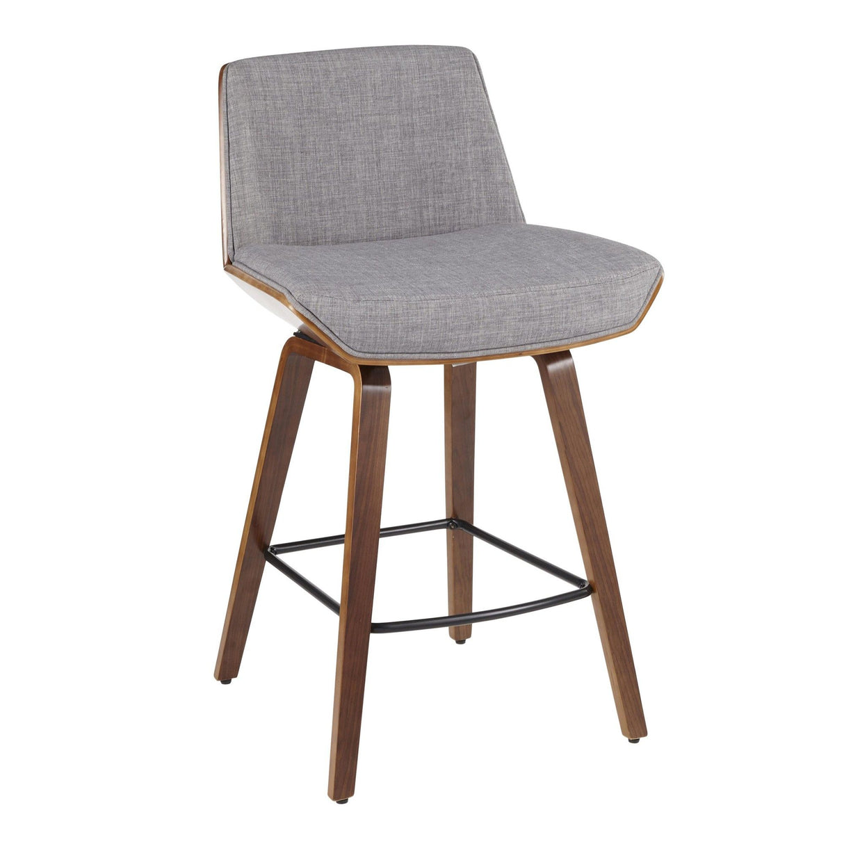 Corazza - Mid-Century Modern Counter Stool - Walnut Wood And Light Gray Fabric