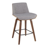 Corazza - Mid-Century Modern Counter Stool - Walnut Wood And Light Gray Fabric