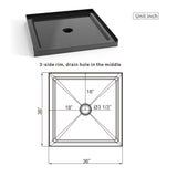 Shower Base, Anti Slip Center Drain Single Threshold - Black