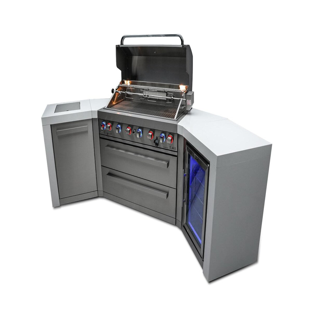 Mont Alpi Deluxe Series 9.5 Ft U-Shaped Propane Outdoor Kitchen Island w/ Side Burner & Fridge - MAi805-D45FC