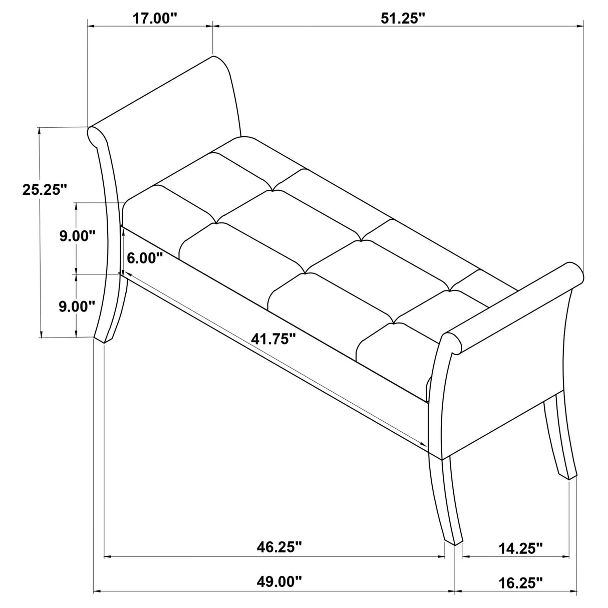 Pasley - Rolled Arm Storage Bench