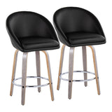 Matisse - Highback Fixed-Height Counter Stool (Set of 2) - Light Gray Wood, Black Faux Leather, Chrome Metal