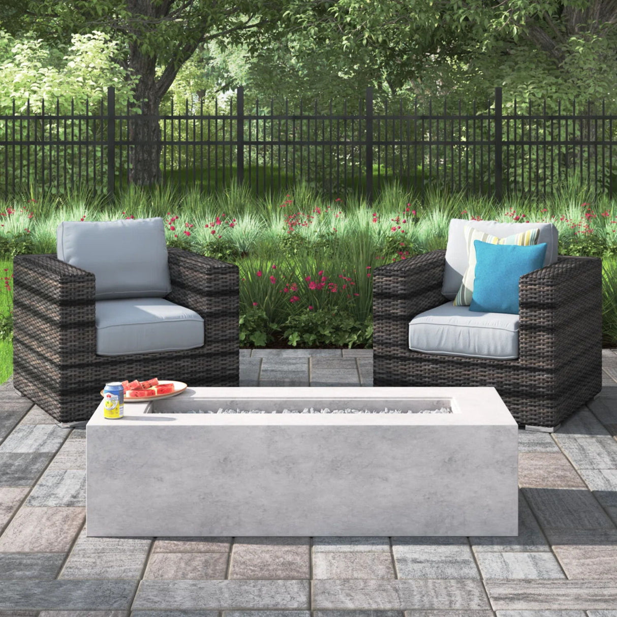 Outdoor Rattan Wicker Seating Set With Cushions 2 Person Patio Furniture - Espresso / Gray