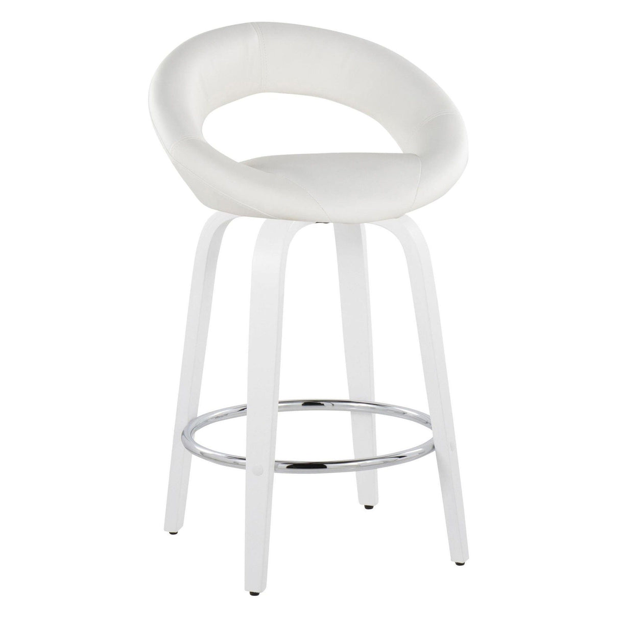 Cinch - Contemporary Fixed-Height Swivel Counter Stool (Set of 2) - White Wood & White Faux Leather With Round Chrome Footrest
