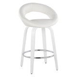 Cinch - Contemporary Fixed-Height Swivel Counter Stool (Set of 2) - White Wood & White Faux Leather With Round Chrome Footrest