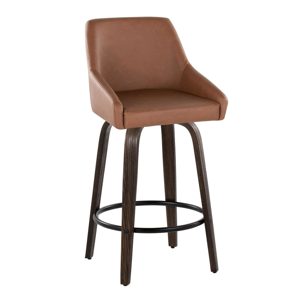 Hannah - 26" Fixed-Height Counter Stool With Swivel And Round Black Metal Footrest (Set of 2) - Walnut Glazed Wood