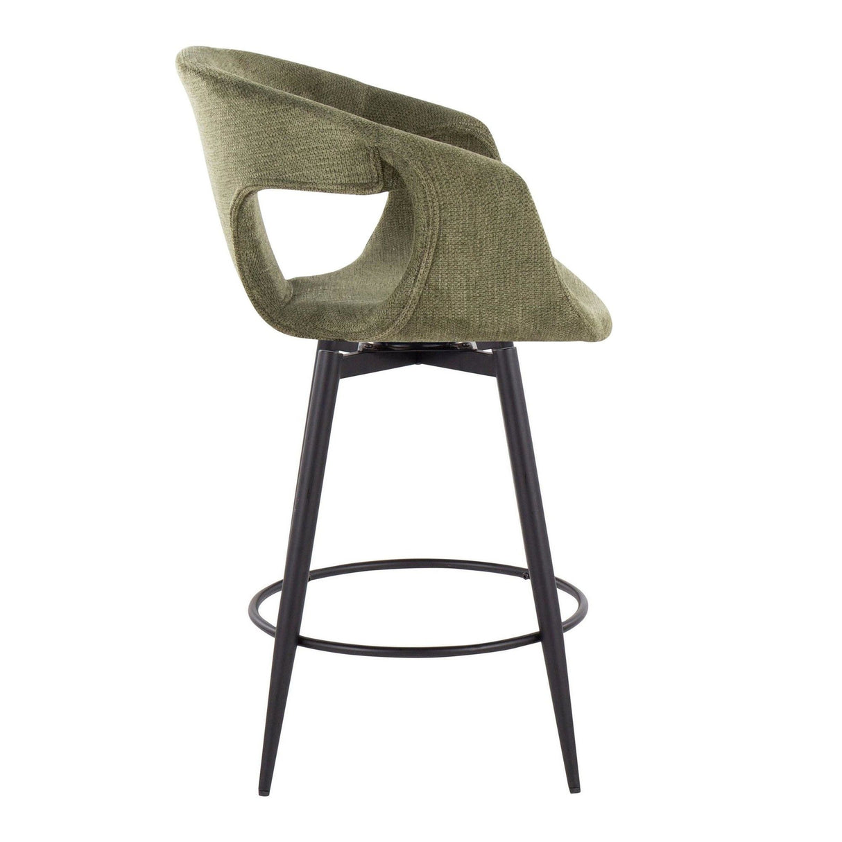 Curvo - 25" Fixed-Height Counter Stool With Swivel And Round Metal Footrest (Set of 2) - Black Metal