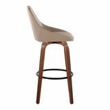 Diana - 30" Fixed-Height Barstool With Swivel And Round Black Metal Footrest (Set of 2) - Walnut Wood