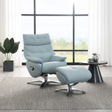 Janella - Motion Accent Chair With Swivel & Ottoman - Babyblue Leather
