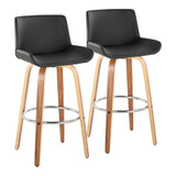 Santi - 30" Fixed-Height Barstool With Swivel And Round Chrome Metal Footrest (Set of 2) - Zebra Wood