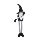 Sitting Gnome With Broomstick & Long Legs, For Halloween Decor - Black White