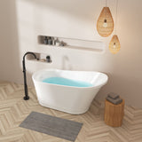 Freestanding Bathtub Modern Stand Alone Soaking Bathtub - Brushed Nickel Drain And Minimalist Linear Design Overflow Included, Cupc Certified - White