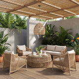 Coastline - Tempered Glass Top And Wicker Outdoor Patio Coffee Table - Natural | Natural