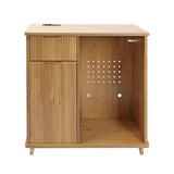 Fluted Coffee Bar Cabinet With Mini Fridge Space & Charging Station - Natural