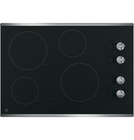 GE JP3030SWSS 30-inch electric cooktop, front view