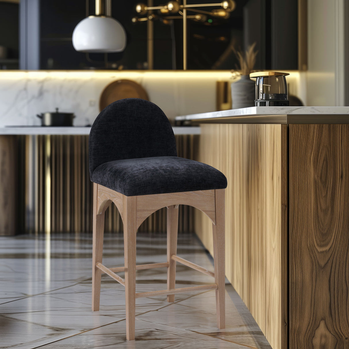 Waldorf - Chenille Stool With Natural Legs