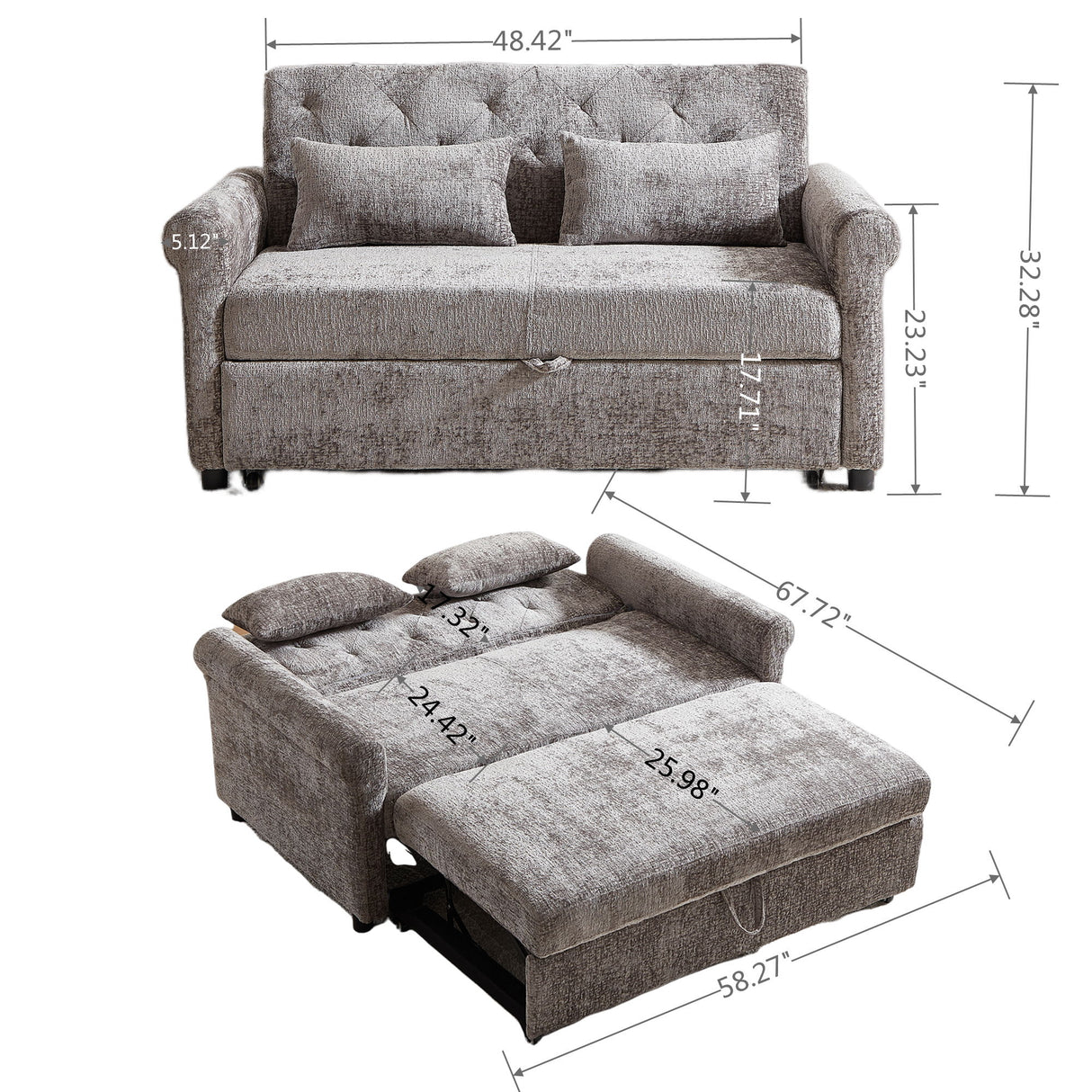 Loveseat Sofa Bed, Pull - Out Couch Sleeper & 2 Pillows