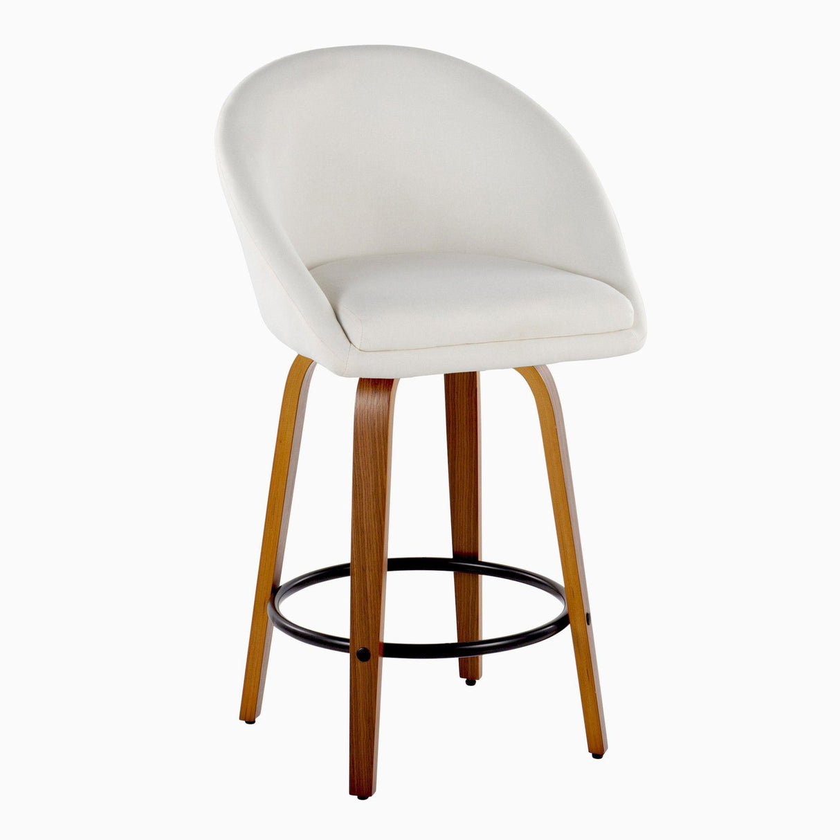 Matisse - 26" Highback Fixed-Height Counter Stool With Swivel And Round Black Metal Footrest (Set of 2) - Walnut Wood