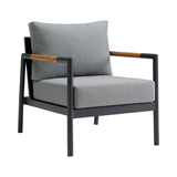 Royal - 4 Piece Aluminum And Teak Outdoor Seating Set With Cushions - Black / Dark Gray