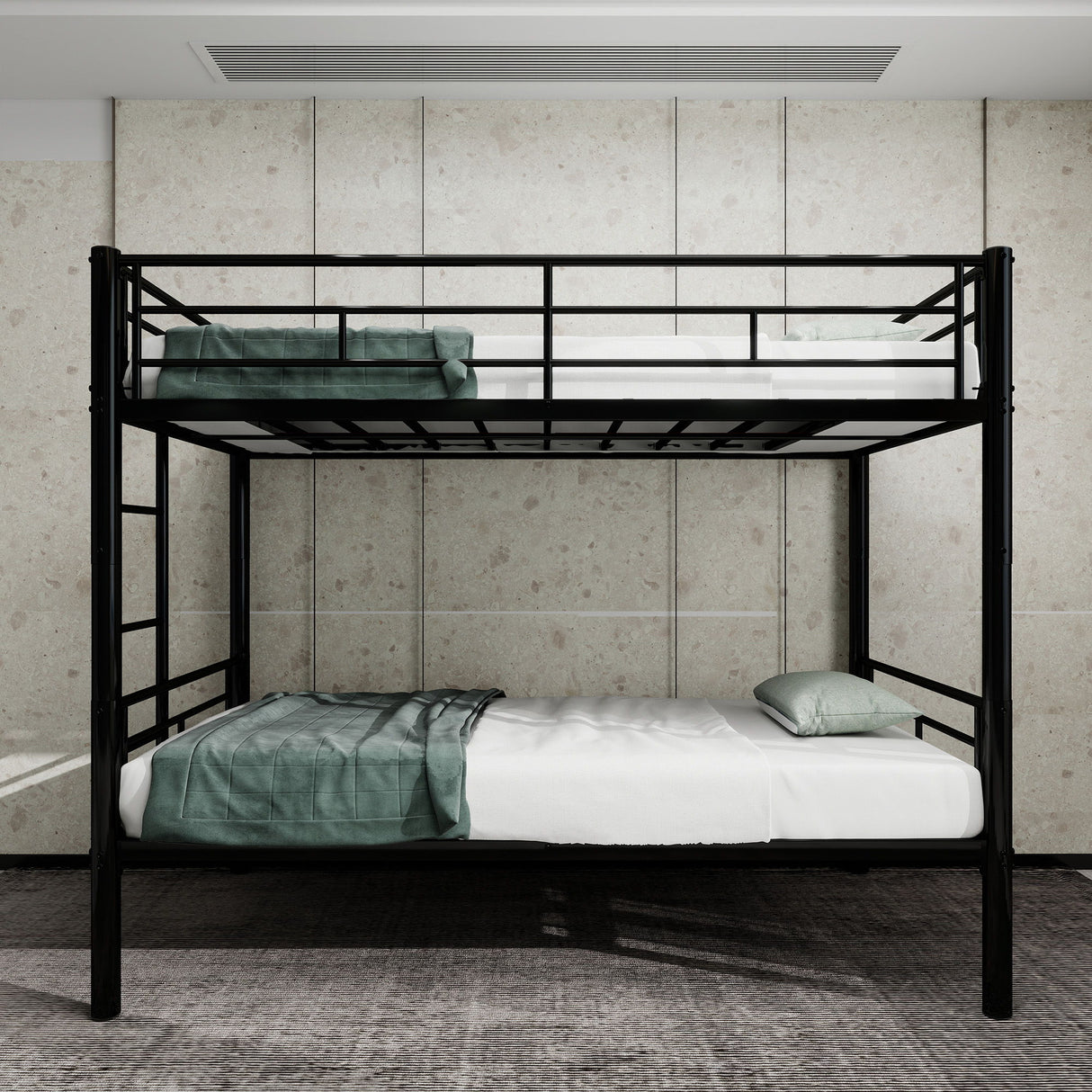 Metal Bunk Bed For Kids, Convertible Bedframe With Ladders & Guardrail