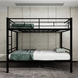 Metal Bunk Bed For Kids, Convertible Bedframe With Ladders & Guardrail