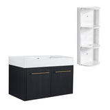 Modern Wall Mounted Bathroom Vanity With Thick Edge Resin Sink And Storage Rack