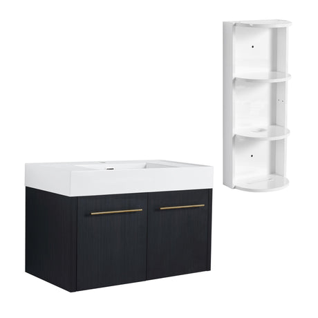 Modern Wall Mounted Bathroom Vanity With Thick Edge Resin Sink And Storage Rack