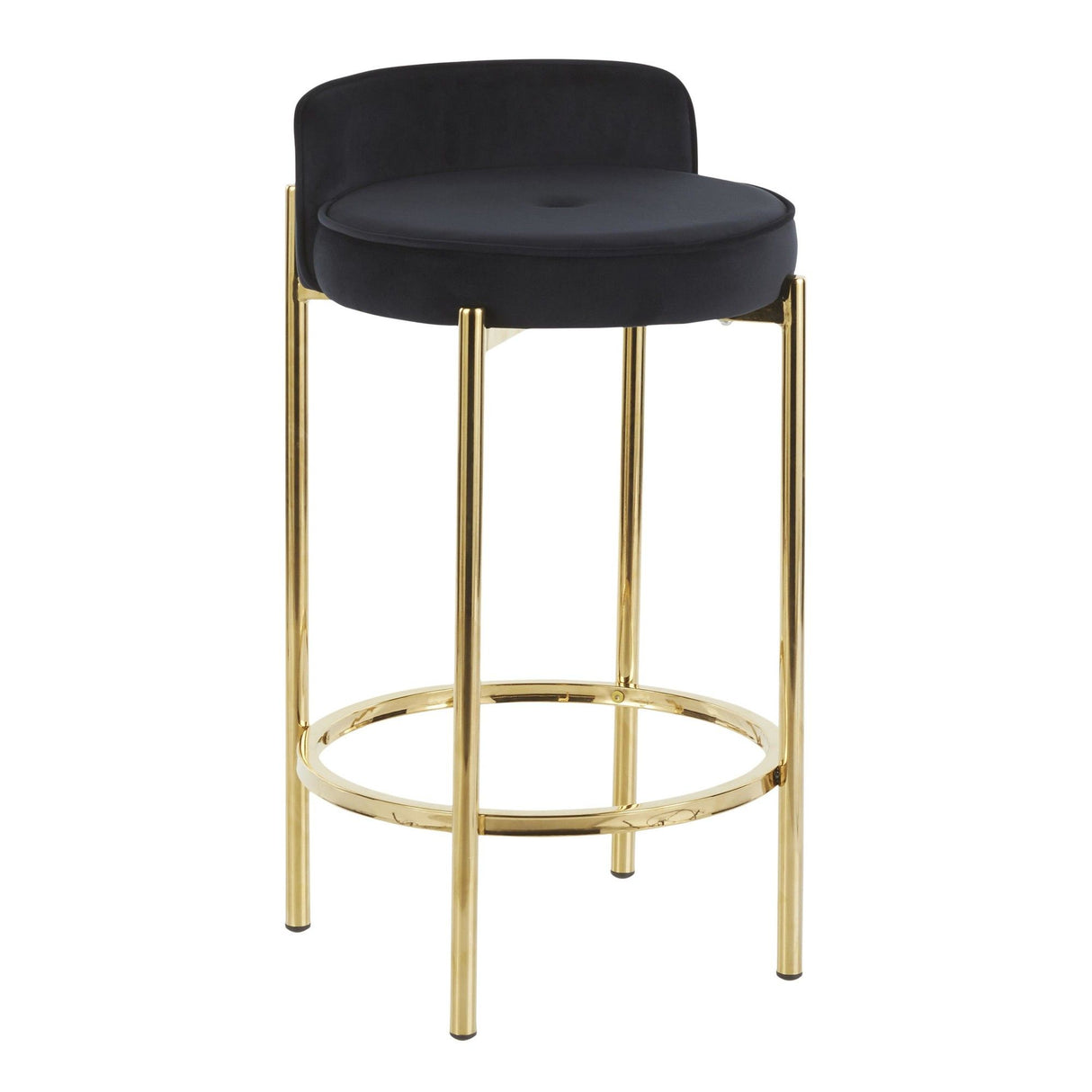 Chloe - Contemporary Counter Stool (Set of 2) - Gold Metal And Black Velvet