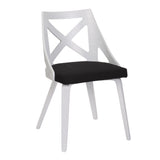 Clara - Charlotte 3 Piece Round Dinette Set - Vintage White Metal With Rounded Espresso Wood-Pressed Grain Bamboo Tabletop And White Textured Wood With Charcoal Fabric