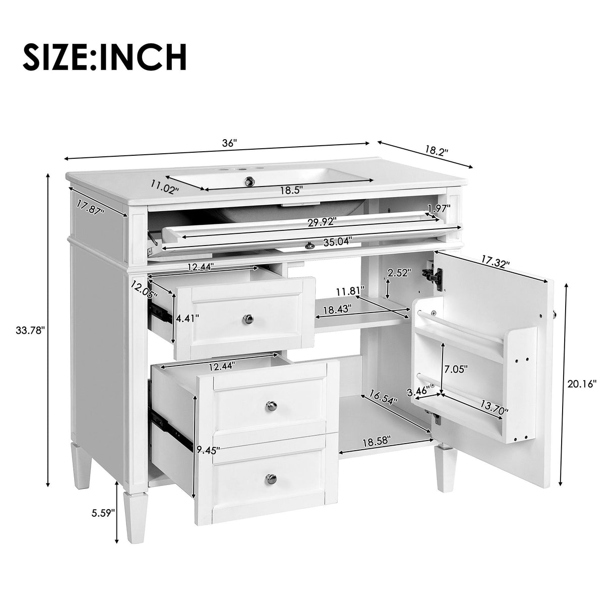 Bathroom Vanity With Top Sink, 2 Drawers And Tip Out Drawer