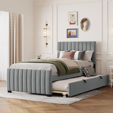 Upholstered Design Platform Bed With Trundle
