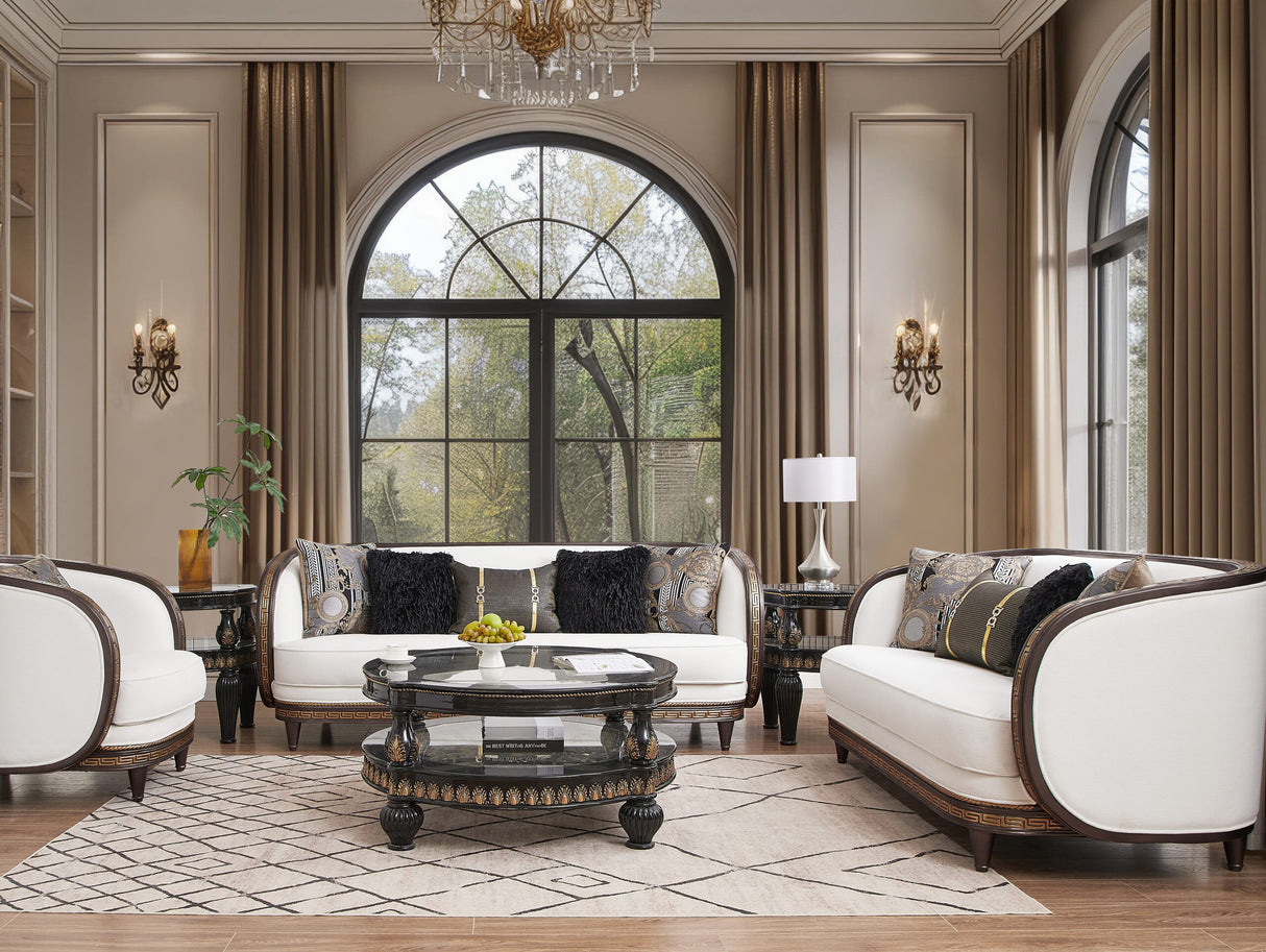 HD-9043 - Chair - White / Brown / Gold