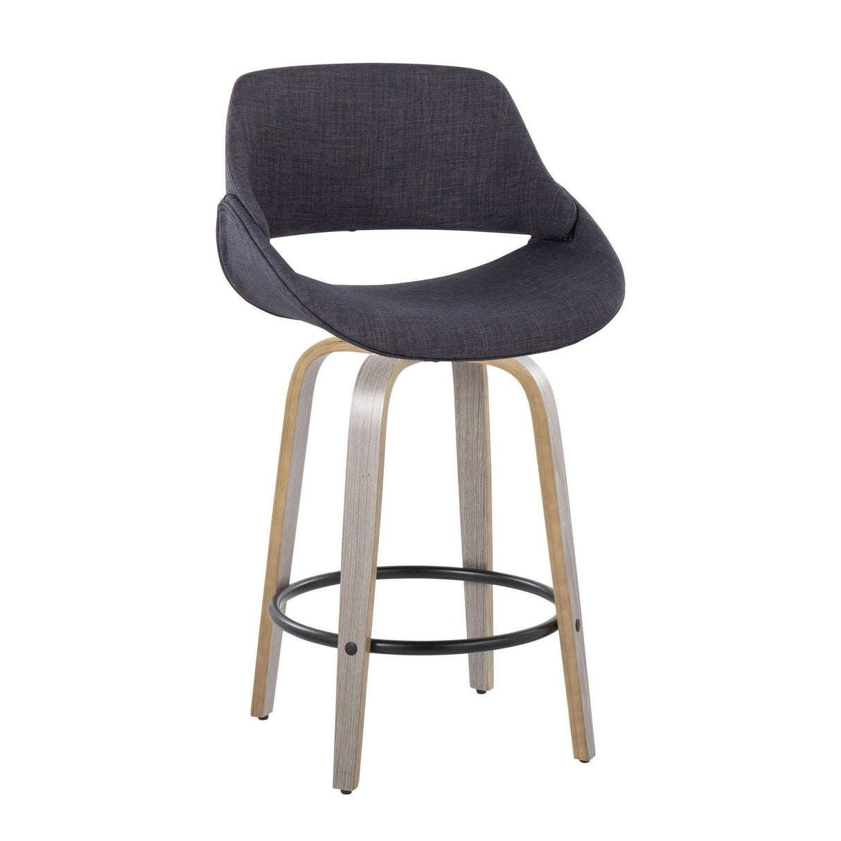 Fabrizzi - 26" Fixed-Height Counter Stool With Swivel And Round Black Metal Footrest (Set of 2) - Light Gray Wood