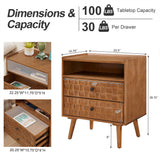 Nightstand With Charging Station, 2 Drawer Bedside Table With Shelf And USB / AC Ports