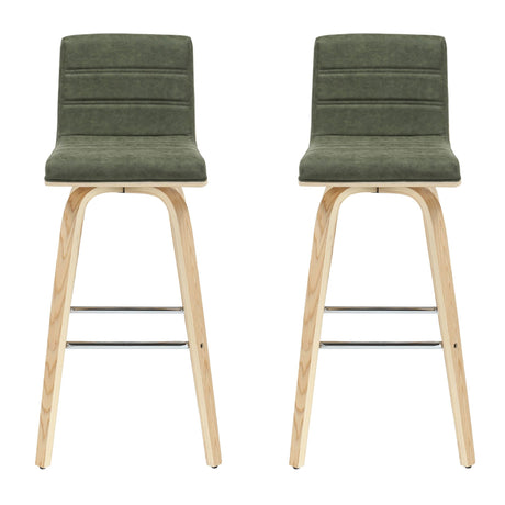 Vienna - 39.5" Swivel Bar Height Square Back Wood Bar Stool With Faux Leather Seat
