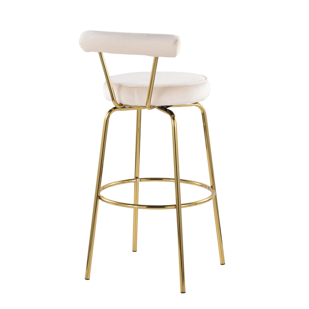 Rhonda - Modern / Glam Fixed-Height Swivel Barstool (Set of 2) - Gold Metal And Cream Velvet