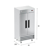 39 in. Commercial Stainless Steel 2-Door Reach-In Refrigerator, 30 cu. ft. RIR-2D-SS35C