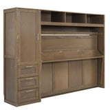 Full Size Murphy Bed With Wardrobe, Drawers, And Open Shelves - Wood