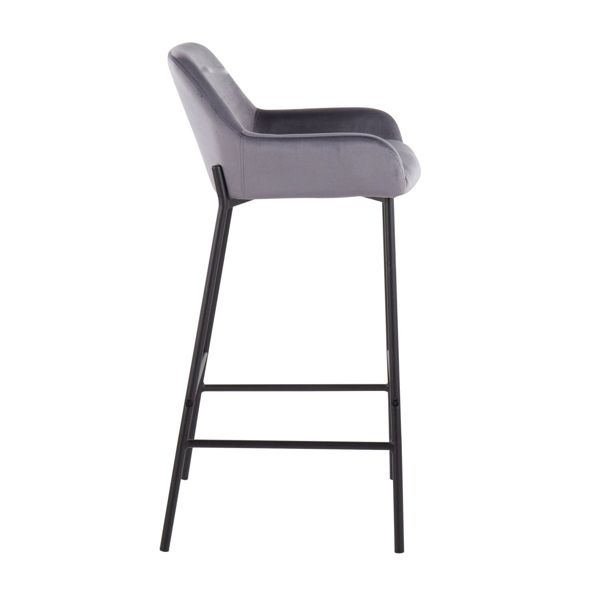Daniella - Contemporary/Glam Fixed-Height Barstool (Set of 2) - Silver Velvet Fabric