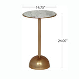 Modern Glam Aluminum Accent Table With Marble Table Top - Antique Brass / White