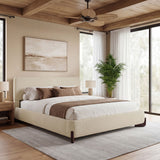 King Upholstered Bed With Slats Support - Beige