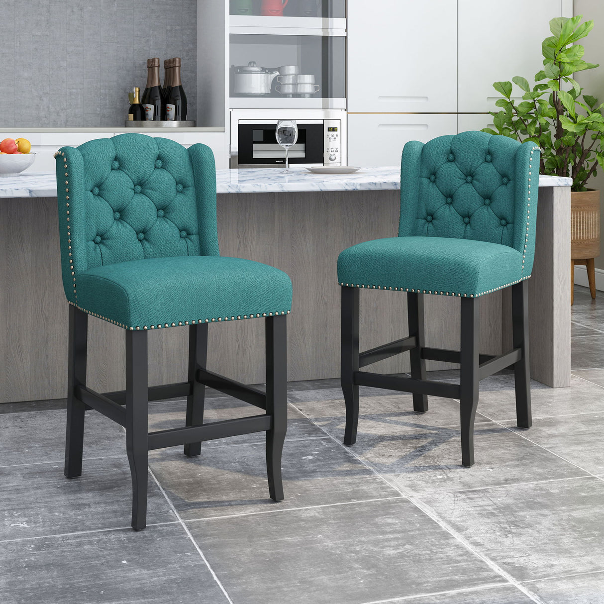 Vienna - Fabric Tufted Counter Stool With Nailhead Accents (Set of 2)