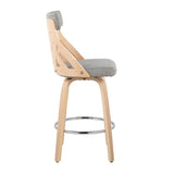 York - Mid-Century Modern Counter Stool - Natural Wood And Light Gray Fabric With Chrome Footrest