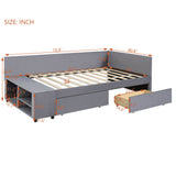 L Shaped Upholstered Platform Bed With Storage And Drawers