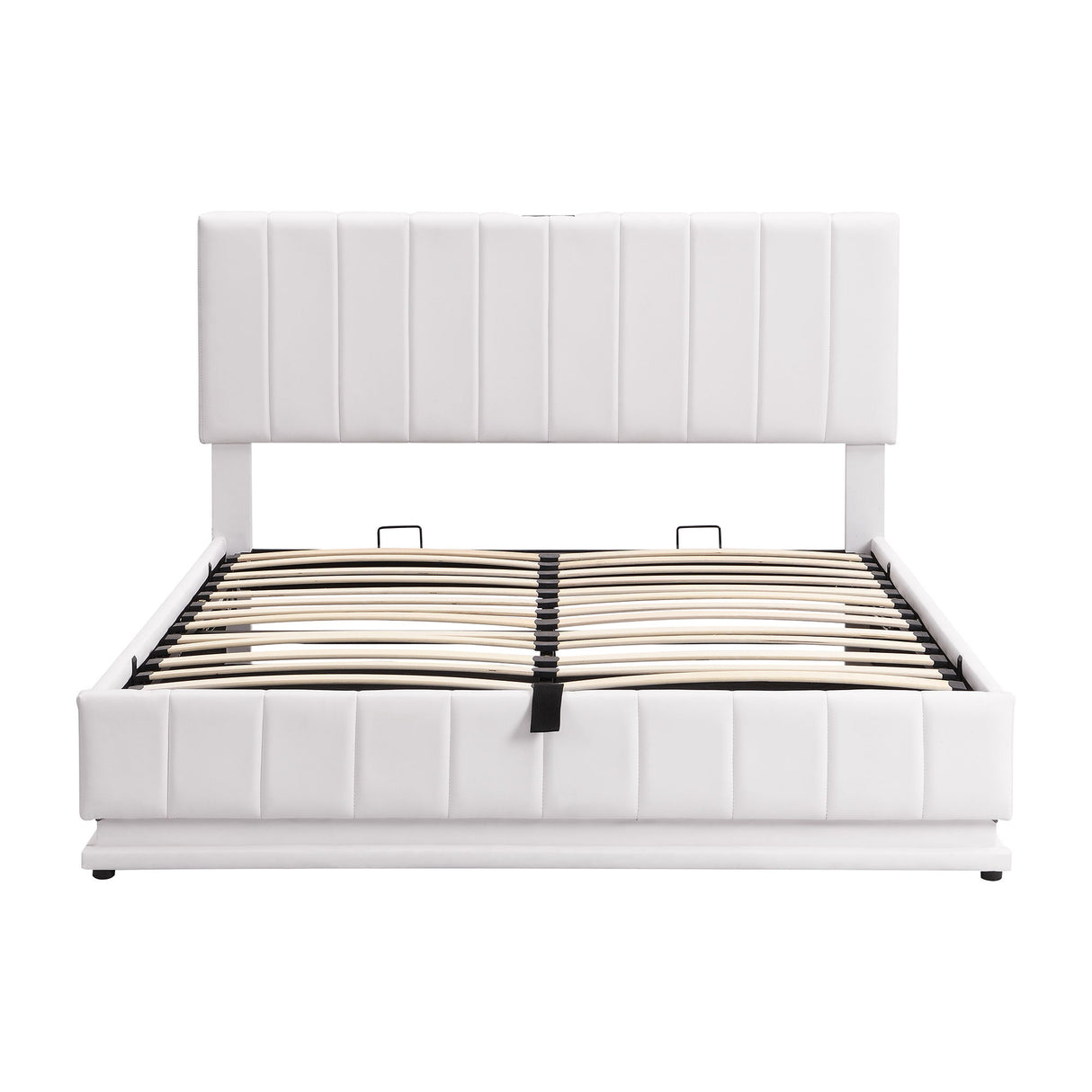 Upholstered Bed With Hydraulic Storage System And LED Light, With Sockets And USB Ports