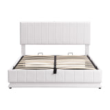 Upholstered Bed With Hydraulic Storage System And LED Light, With Sockets And USB Ports