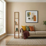 Pinnacle - Shelf Floor Lamp For Bedroom / Living Room, Long Shade - Natural Wood / White