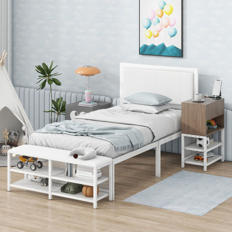 Platform Bed With 2 Tier Storage Shelves, Storage Cabinet