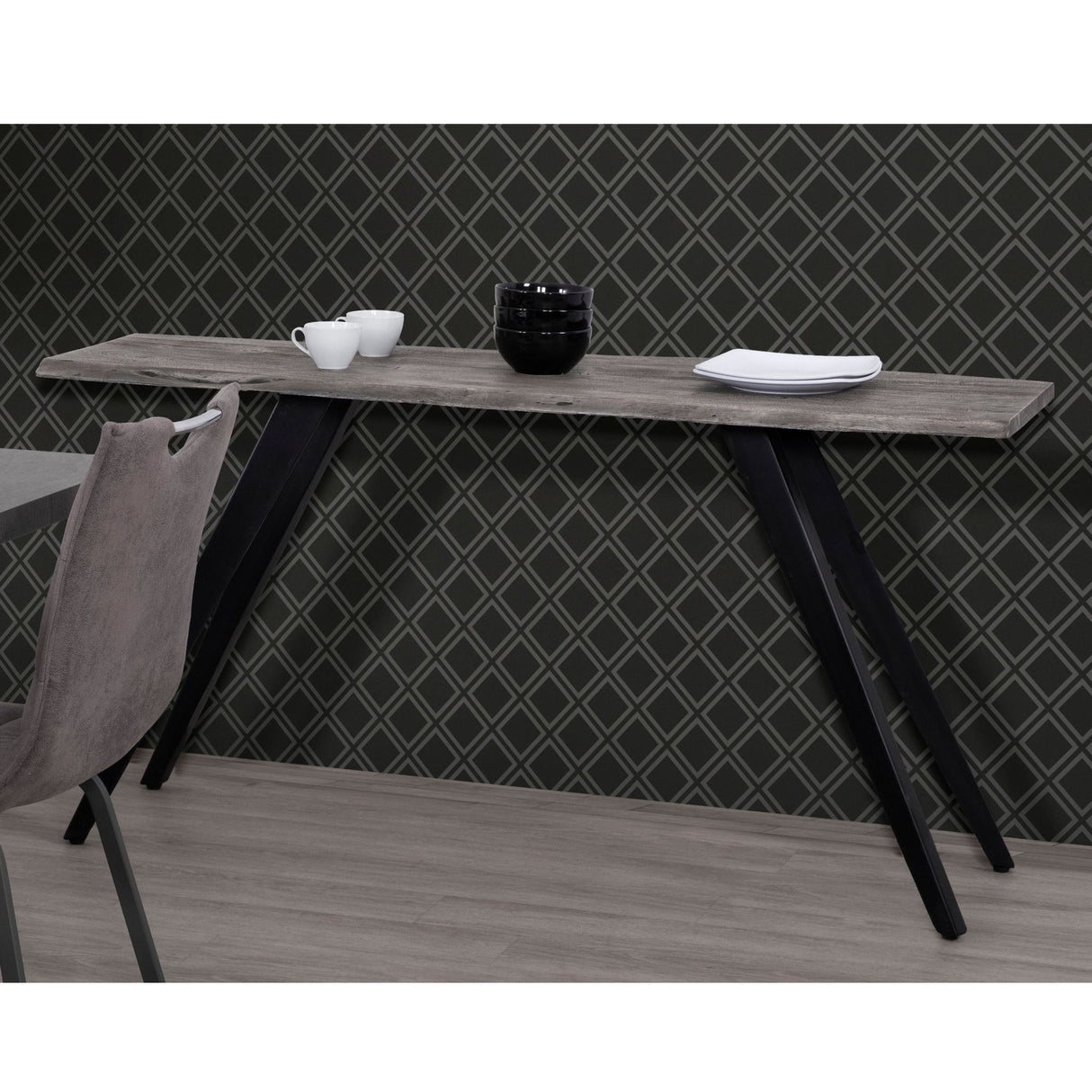 Acacia Wood And Metal Console Table, Live Edge, Angled Legs, Modern Living Room Furniture - Gray / Black