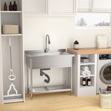 Stainless Steel Freestanding Utility Sink With Pull Out Faucet, Large Single Bowl - Brushed Nickel